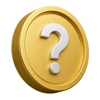 Dekoratives 3D-Element auf der FAQ-Seite: eine Goldmünze mit Fragezeichen